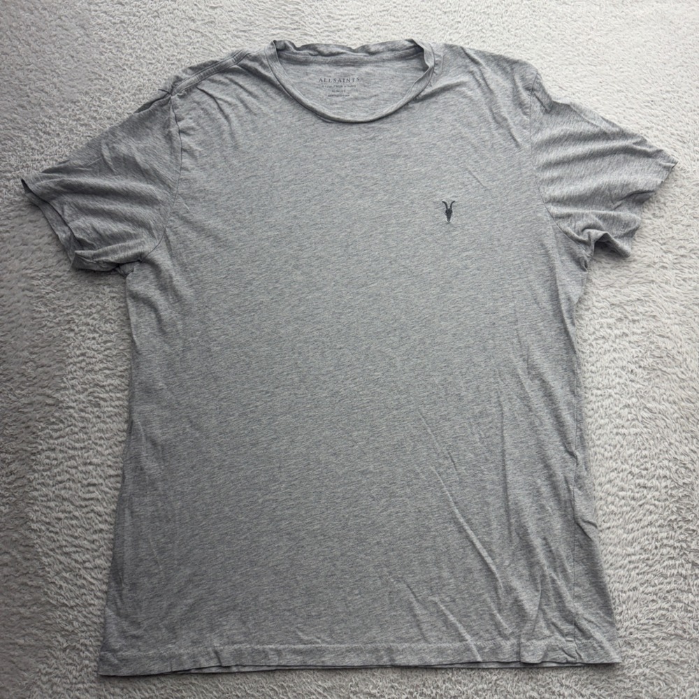 AllSaints Mens Tonic Crew T-Shirt Grey Marl Slim Fit Organic Cotton XL